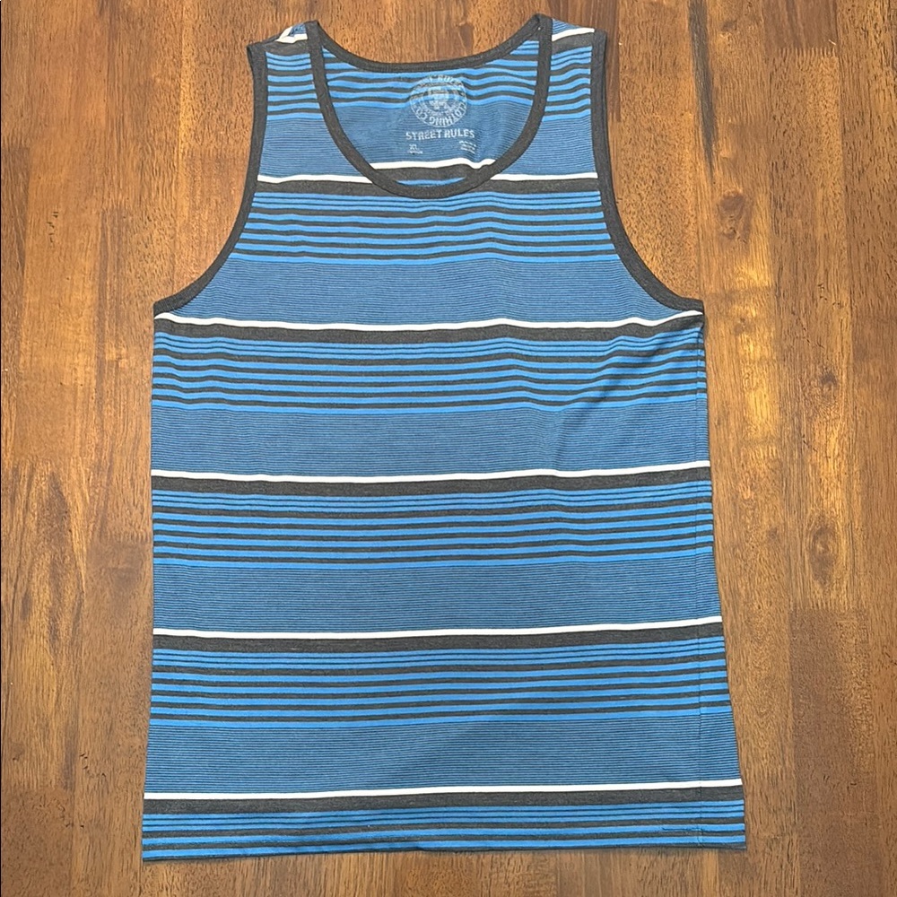 Blue and Black Striped Tank Top with Wide Armholes